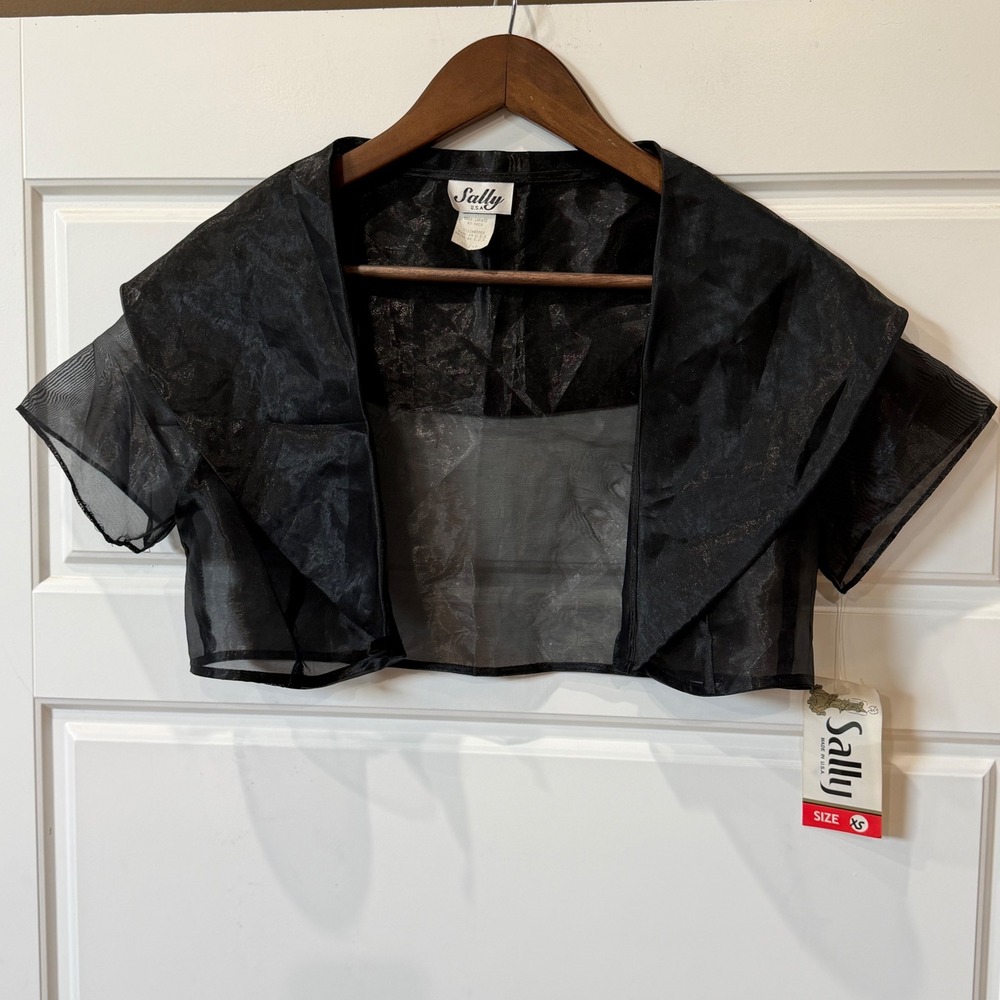 VTG Sally Black Bolero Shrug Sheer Cropped Short Sleeve XS Y2K Fairycore Goth